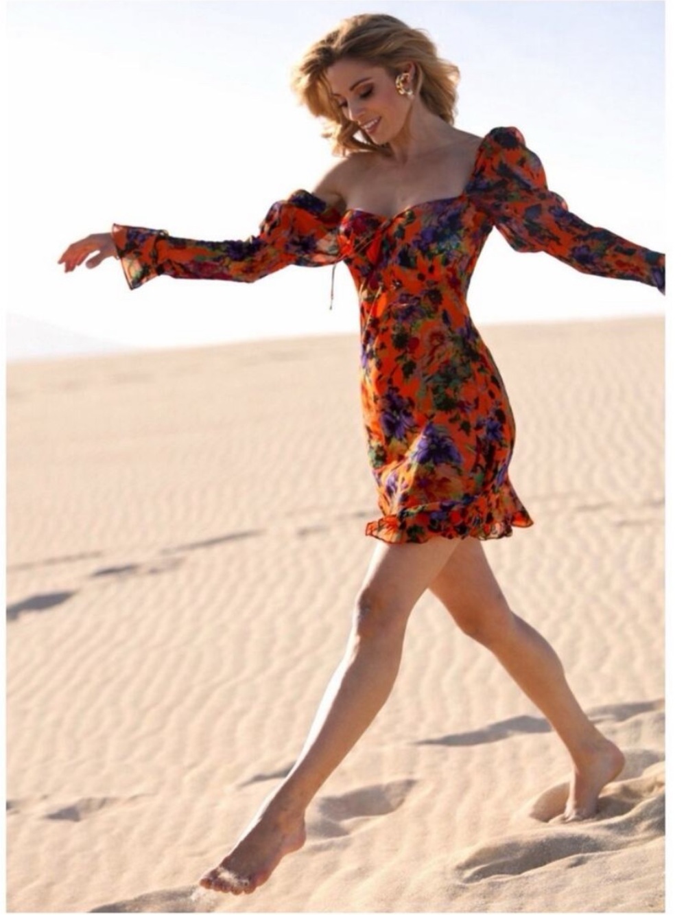 Rat & Boa Naomi Mini dress Orange floral Sz Small Coquette Core Boho Festival